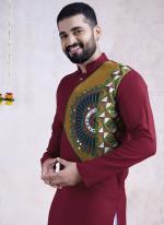 Rayon Maroon Navratri Wear Embroidery Work Readymade Kurta